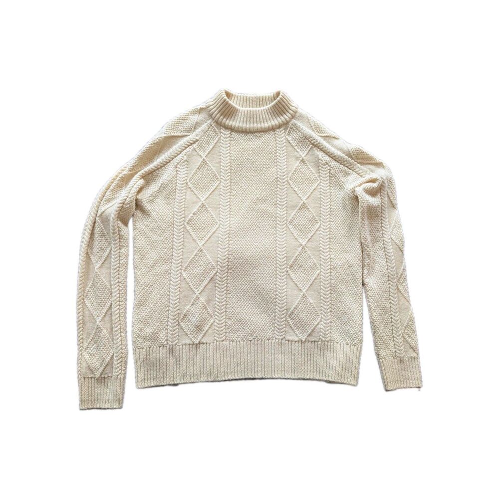 United By Blue Cream Merino Wool Cable-Knit Mock Neck Pullover Sweater sz M
